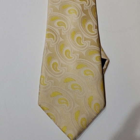 Kai LONG 100% Silk Handmade Tie Yellow Paisley - Picture 4 of 4